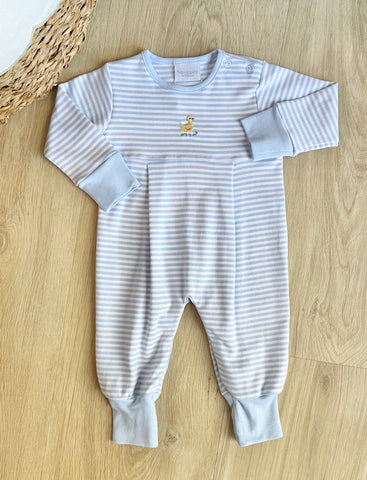 Squiggles by Charlie Blue Stripe Duck Long Romper
