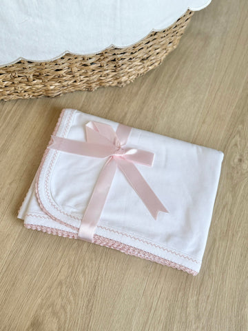 Squiggles by Charlie White/Pink Crochet Trim Blanket