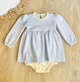 Squiggles by Charlie Blue Mini Stripe & Pale Yellow Bubble Dress