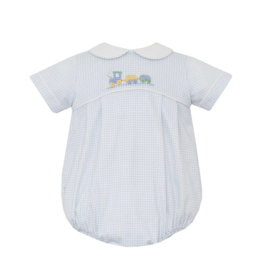 Petit Bebe Knit Blue Gingham Train Bubble – Pink Sheep Boutique