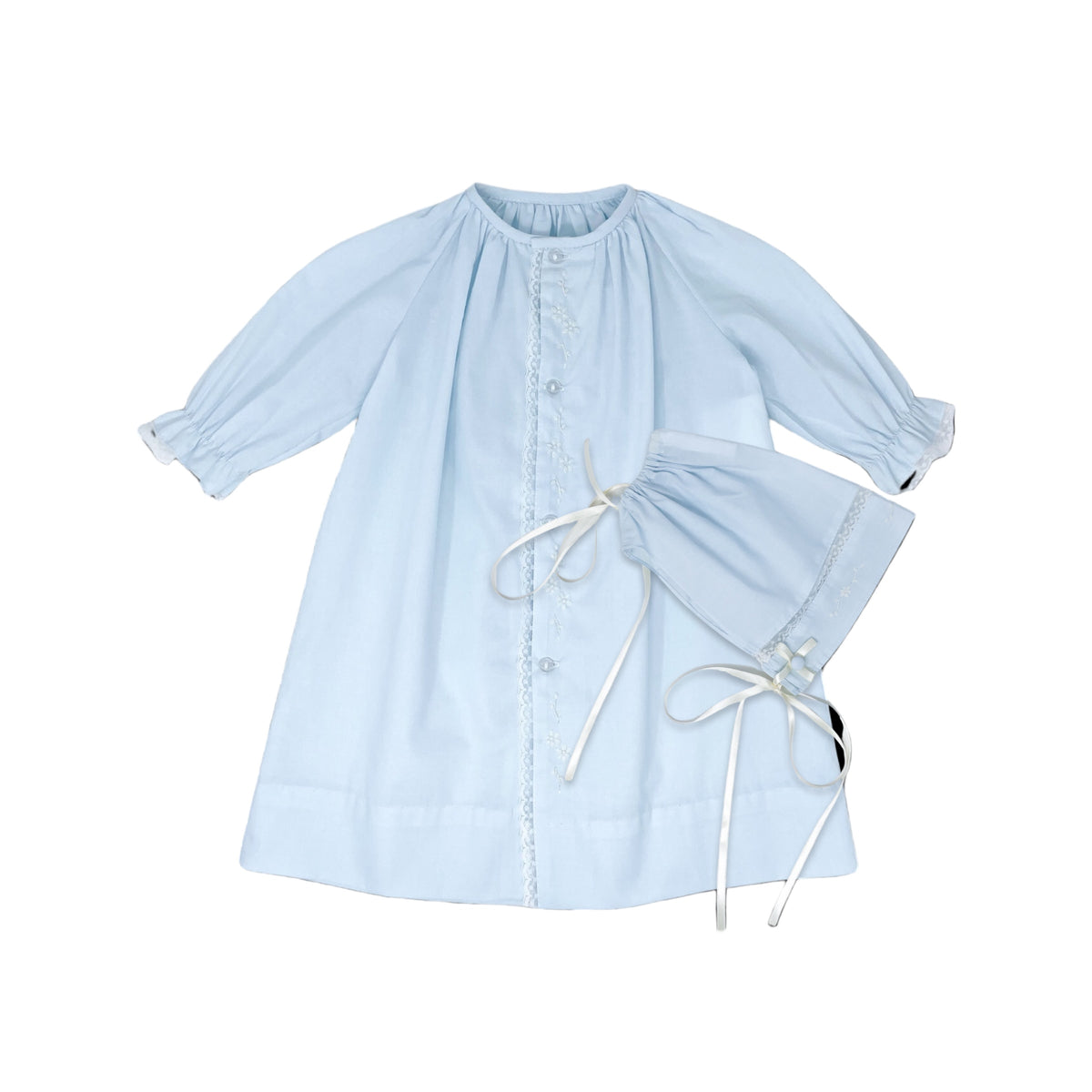 Blue Batiste Gown and Bonnet by Lullaby Set