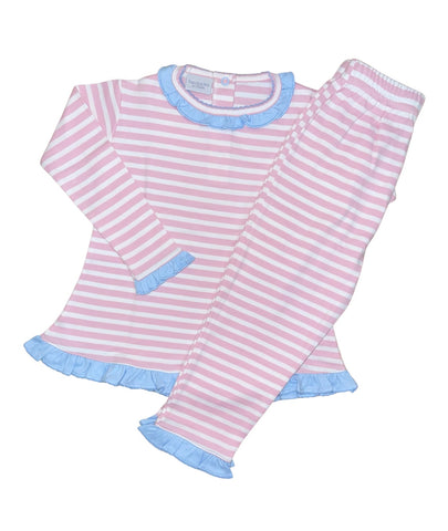 Squiggles by Charlie Wide Pink Stripe/Medium Blue Ruffle Pant Set