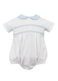 Petit Bebe Pime White Spring Smocked Collar Bubble