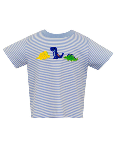 Claire & Charlie Blue Stripe Knit Dino T Shirt