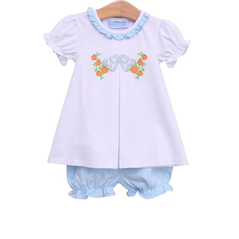 Trotter Street Kids Blue Dot Pumpkin Bow Bloomer Set