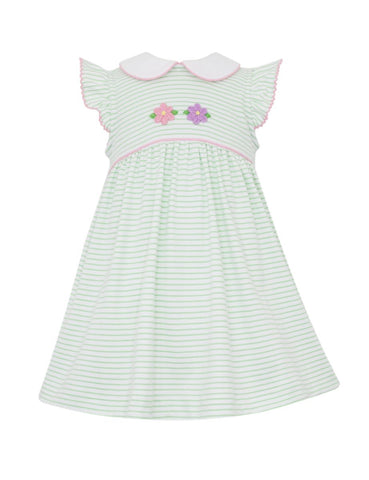 Petit Bebe Knit Green Stripe Floral Dress