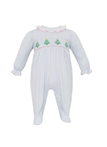 Petit Bebe Knit Blue Stripe Christmas Girls Footie