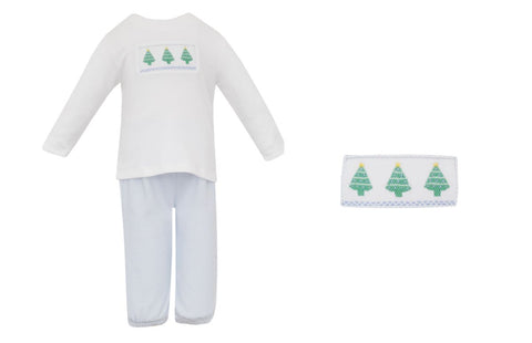 Petit Bebe Knit Christmas Tree Smocked Pant Set
