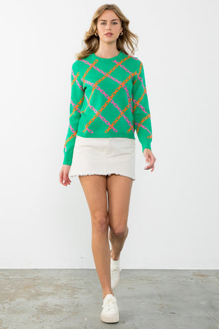 Green Chain Print Sweater