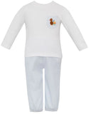 Petit Bebe Knit Blue Stripe Turkey Bloomer Pant Set