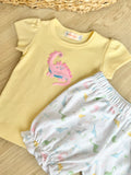 Luigi Kids Pale Yellow Dinosaur Bloomer Set