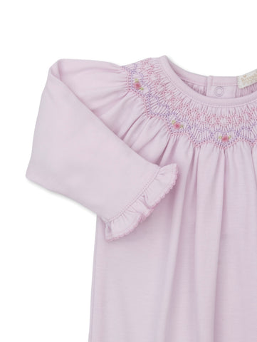 Kissy Kissy Pink w/ Lavender Bishop Smocked Gown