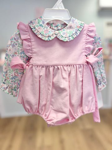 Petit Bebe Pink Corduroy Liberty Floral Bubble Set