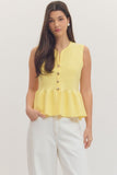 Lemon Gold Button Peplum Top
