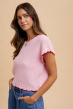 Pink Scallop Edge Pointelle Top