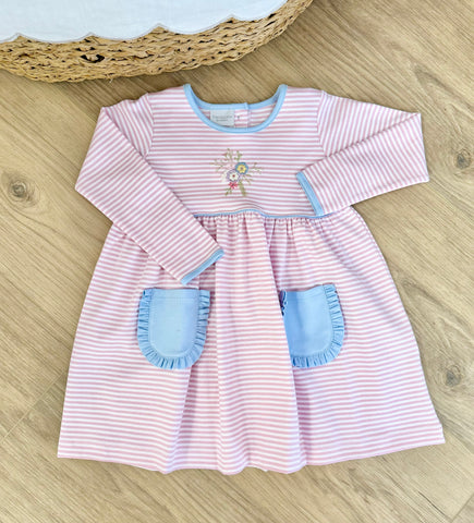 Squiggles by Charlie Pink Stripe Spring Blooms Dress