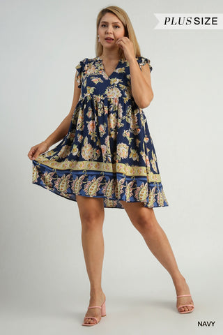 *Curvy* Navy Paisley Dress