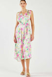 Sleeveless Tie Waist Floral Silk Dress