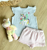 Squiggles by Charlie Blue Mini Stripe Unicorn Skort Set