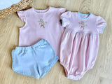 Squiggles by Charlie Pink Stripe Springs & Blooms Short Set