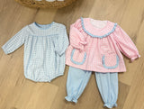 Anvy Kids Pink Gingham Brushed Flannel Bloomer Pant Set