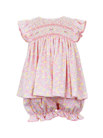 Petit Bebe Knit Pink Floral Smocked Bloomer Set