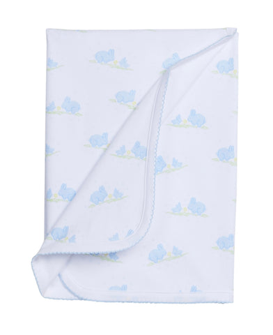 Little English Blue Bunnies Pima Blanket