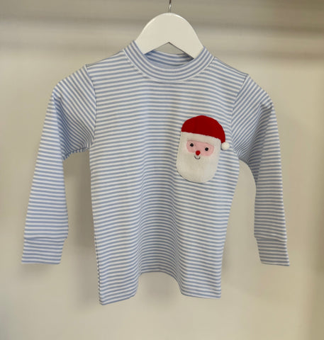 Squiggles by Charlie Blue Stripe Santa Long Sleeve Tee