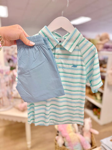 SouthBound Aqua/Mint Stripe Polo