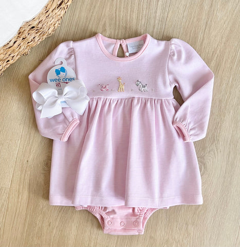 Squiggles by Charlie Pink Mini Stripe Animal Safari Bubble Dress