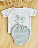 Mi Lucero Blue Rocking Horse Diaper Set