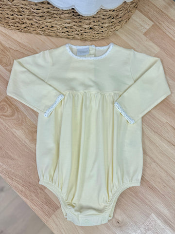 Squiggles by Charlie Pale Yellow/Blue Dot Trim Long Sleeve Bubble