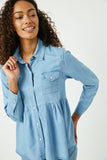 Chambray Button Down Peplum Top