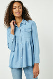 Chambray Button Down Peplum Top