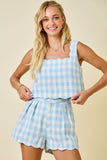 Blue Gingham Tweed Scallop Short Set