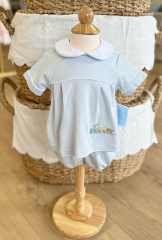 Petit Bebe Knit Crochet Train Pale Blue Bloomer Set