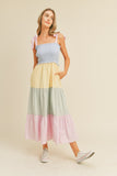 Pastel Color Block Midi Dress