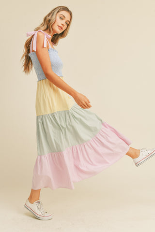Pastel Color Block Midi Dress