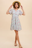 Green & Pink Floral V Neck Dress