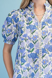 Blue Floral Lace Trim Top