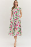 Pink & Green Floral Midi Dress