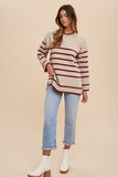 Oatmeal & Burgundy Stripe Sweater