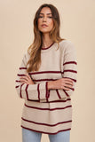 Oatmeal & Burgundy Stripe Sweater