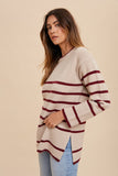 Oatmeal & Burgundy Stripe Sweater