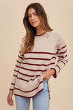 Oatmeal & Burgundy Stripe Sweater