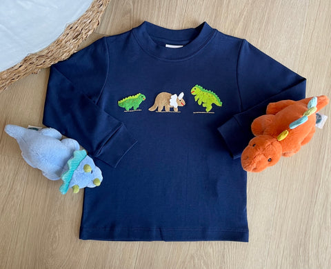 Squiggles by Charlie Navy Dinosaurs Long Sleeve Top