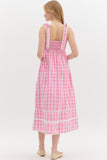 Pink Gingham Shoulder Tie Dress