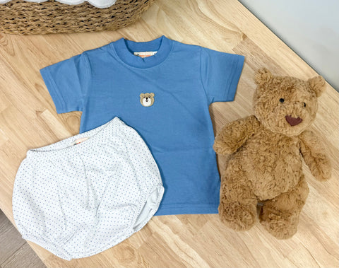 Luigi Kids Chambray Dot Crochet Teddy Diaper Set