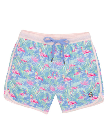 Properly Tied Floral Flamingo Shordees Swim Trunks