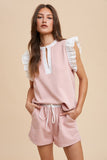 Pink Knit Ruffle Sleeve Short Set